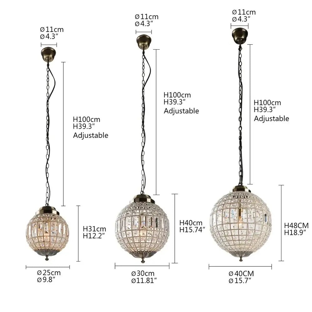 Vintage Crystal Globe Pendant Chandelier