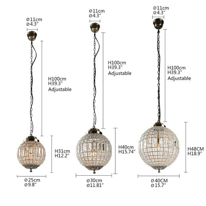 Vintage Crystal Globe Pendant Chandelier
