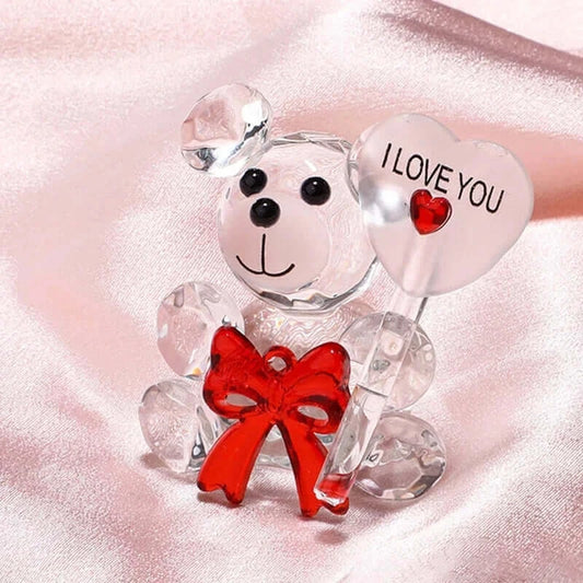 Valentines Day Gift I Love You Crystal Bear Artificial Rose Flowers Teacher Mothers Day Wedding Birthday Party Gifts for guests.