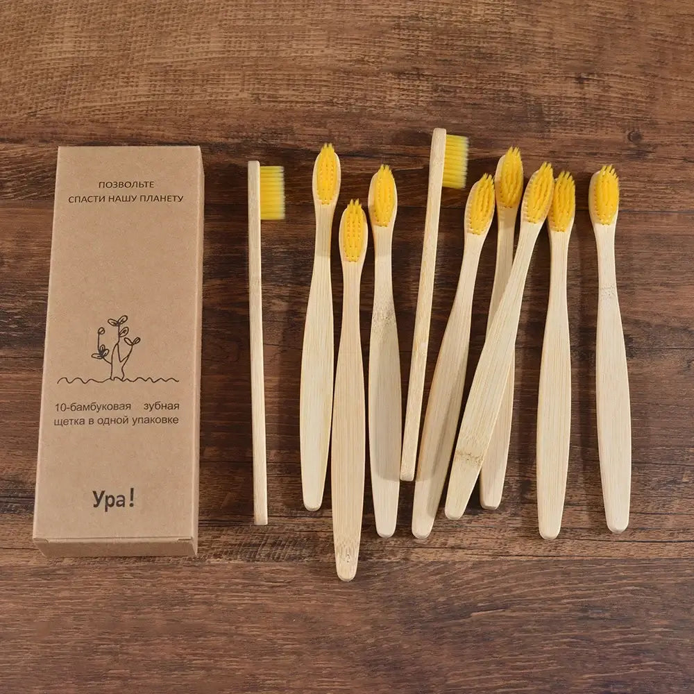 Bamboo World Adult Bamboo Toothbrushes - Set of 10