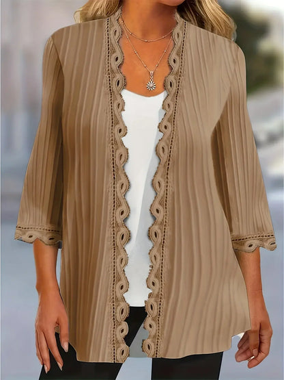 Women’s Plus-Size Three-Quarter Sleeve Open-Front Cardigan