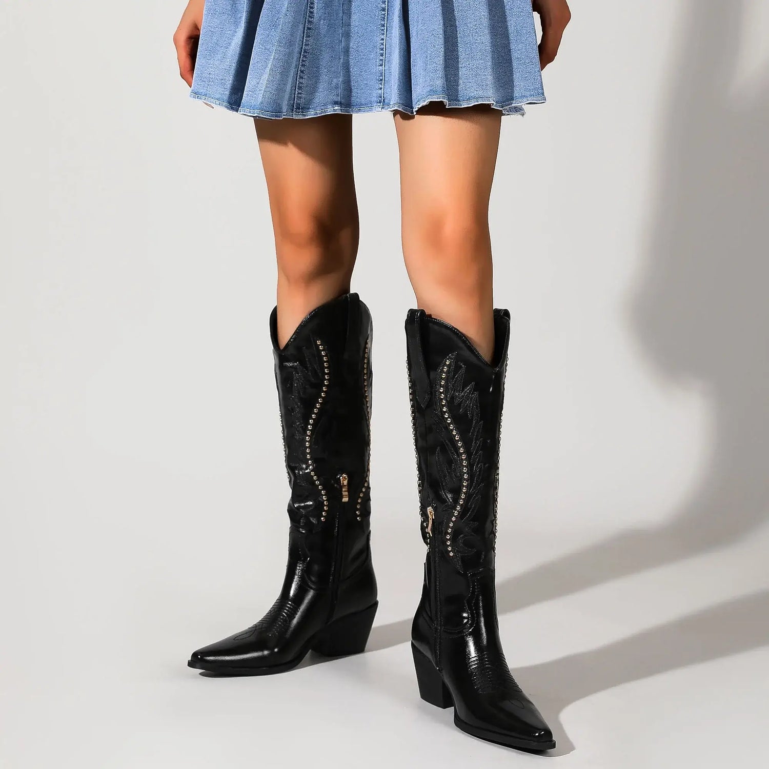 Cowboy Boots For Women Sparkly Cowgirl Knee High Boots With Unique Embroidery And Chunky Heel Ideal For Daily Wear Parties And D