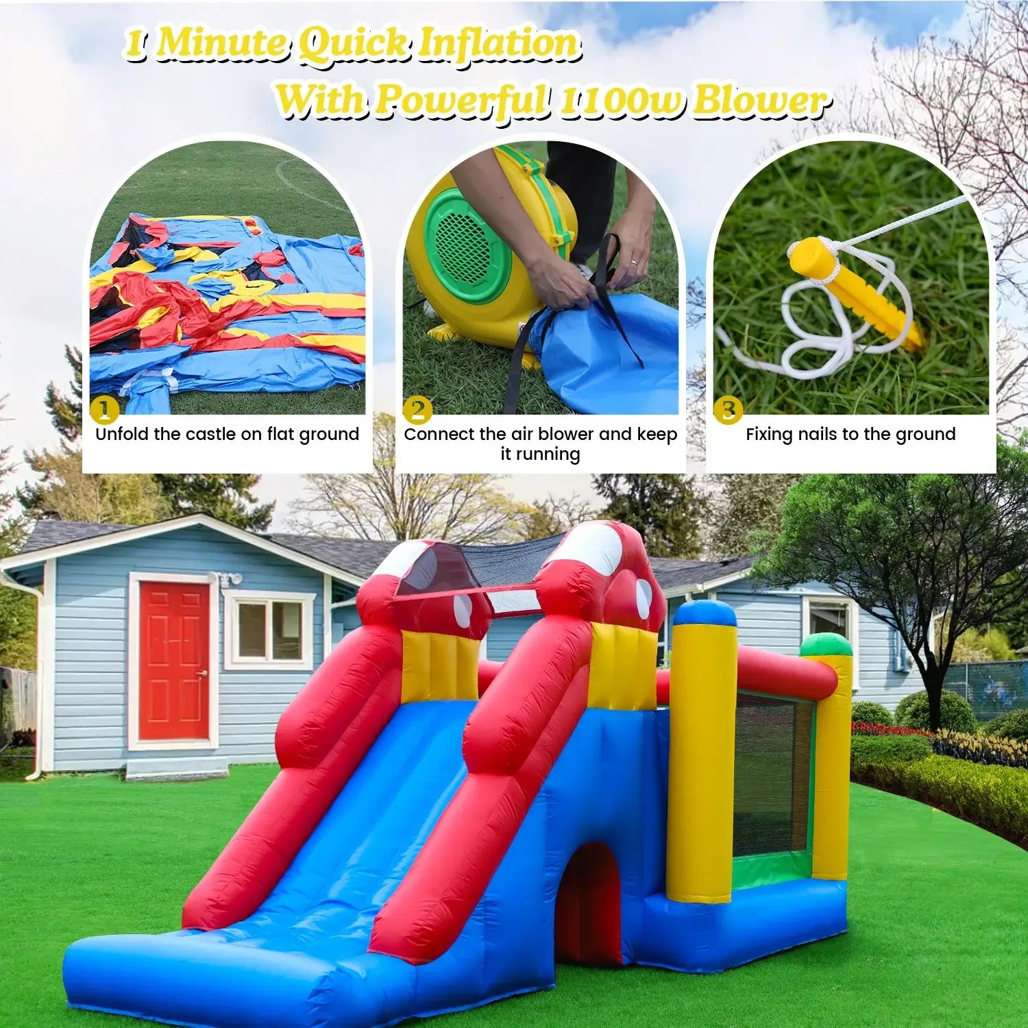 KING Inflatable PVC Double Water Sildes Ball Pool for Children Jungle Gym Inflatable Water Play Equipment With 1100W Air Blower