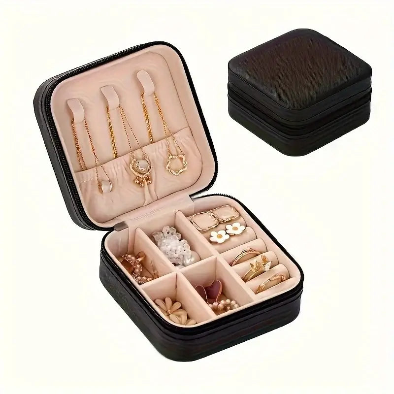 Square Jewelry Organizer Box with Lid | 6-Color Travel Case for Earrings, Necklaces &amp; Rings - Gift for Women