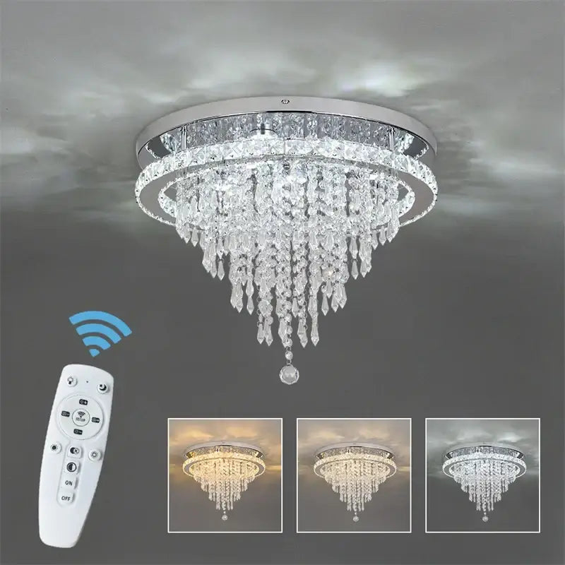 Round Crystal Raindrop LED Flush-Mount Chandelier