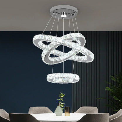GreeLustr Crystal Ring LED Pendant Light, 1 or 3 Rings