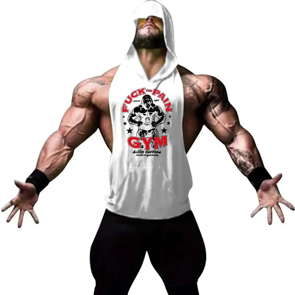 Men Bodybuilding Cotton Tank Top Gyms Fitness Hooded Vest Sleeveless Shirt Summer Casual Fashion Workout Gym Powerhouse Clothing