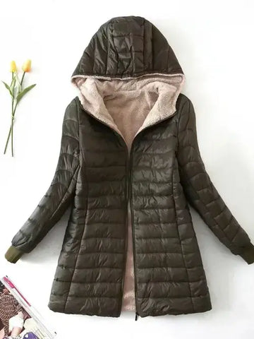 Women's Jacket Winter New Mid Length Korean Edition Hooded Fit Plus