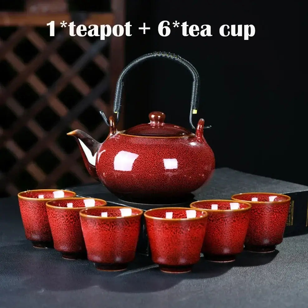 ceramic tea set with handle