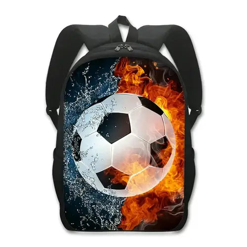 Cool Golden Soccer with Crown Print Backpack Football Sport Rucksack.