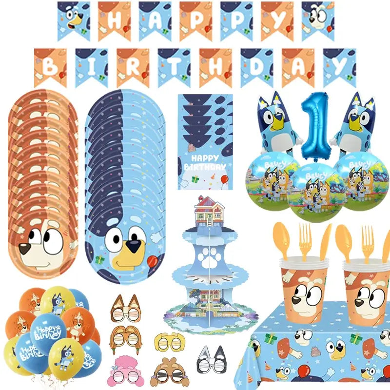 Cute Bluey Birthday Party Decoration Bluey Paper Napkin Plate Cup Tablecloth Balloons Kids Baby Shower Supplies