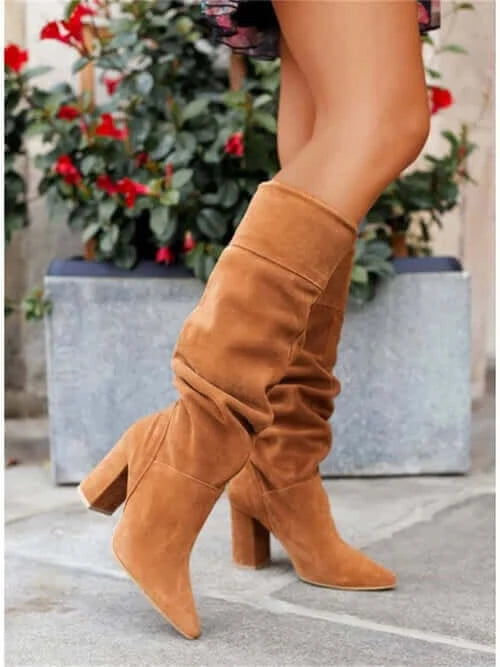 Women Boots 2023 Winter Designer Luxury Faux Suede Casual High Heels.