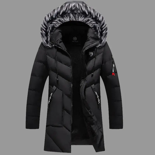 Men's Thick Fleece Winter Jacket Fashion Fur Hooded Warm Cooton Parka