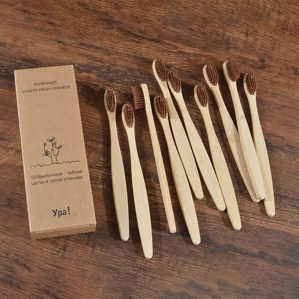 Bamboo World Adult Bamboo Toothbrushes - Set of 10