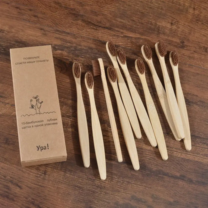 Bamboo World Adult Bamboo Toothbrushes - Set of 10
