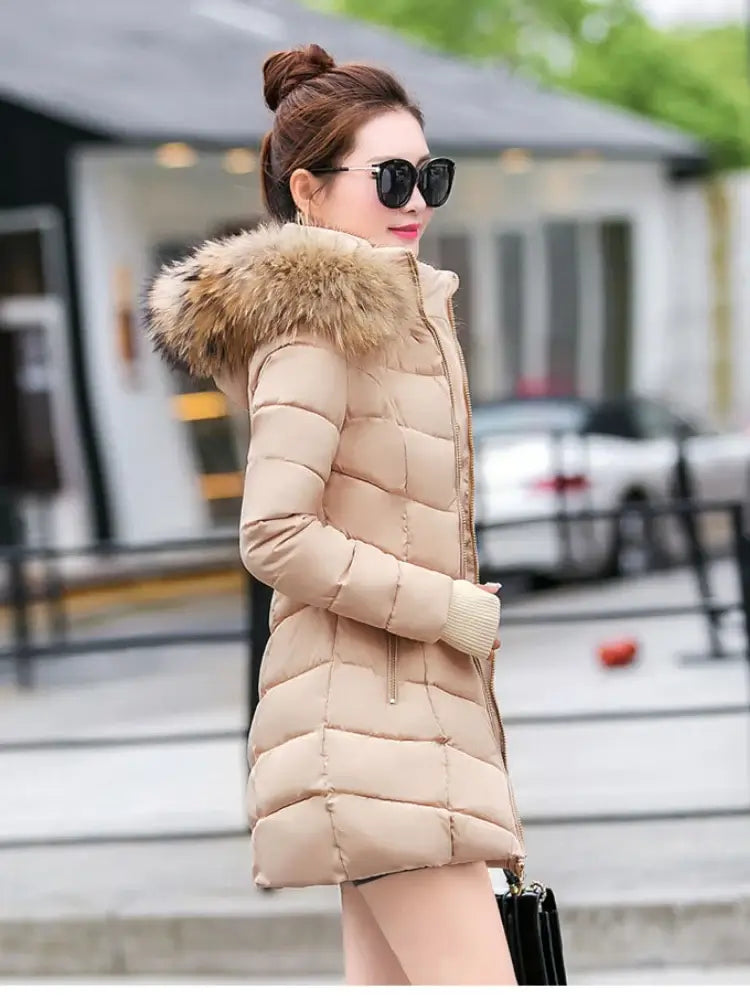 Autumn Female Middle Length Jacket Coat Women Fake Fur Collar Parkas