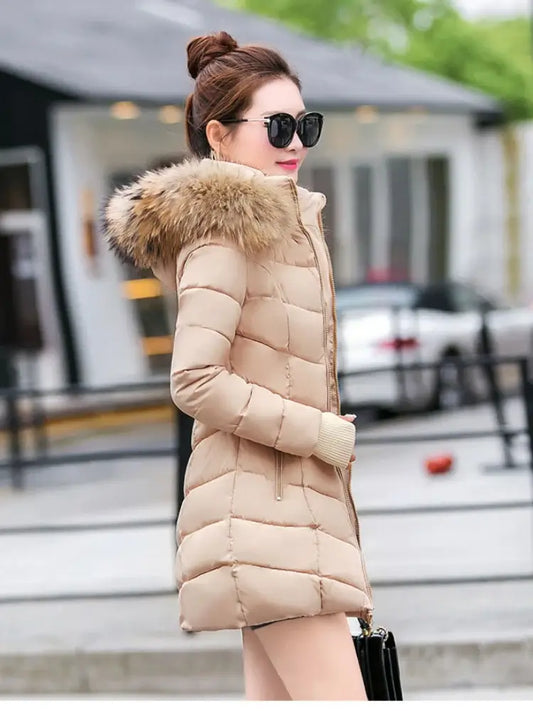 Autumn Female Middle Length Jacket Coat Women Fake Fur Collar Parkas