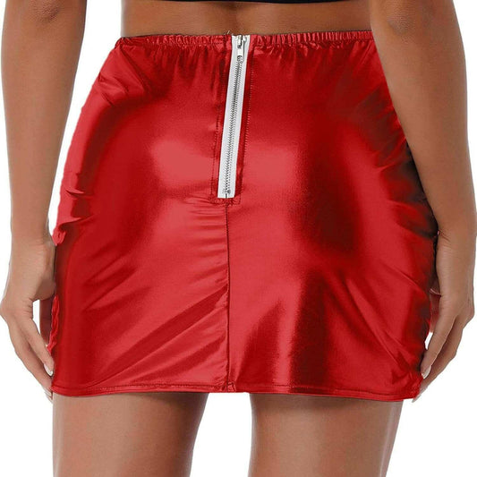 Womens Metallic Shiny Skirts Winter Warm A-Line Mini Skirt.