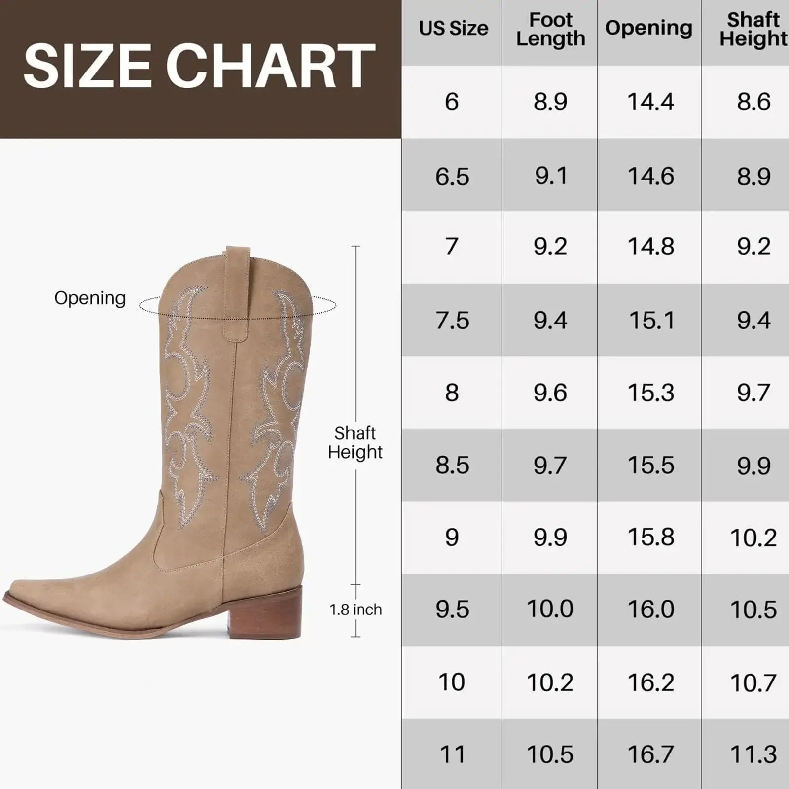 Light Brown Cowboy Boots for Women - Embroidered Cowgirl Boots Western Mid Calf Fashion Chunky Heel Pointed Toe Country Boots
