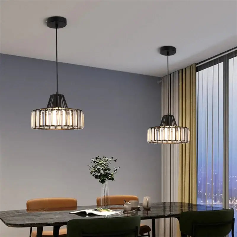 GreeLustr Modern Crystal Pendant Light, Black or Gold