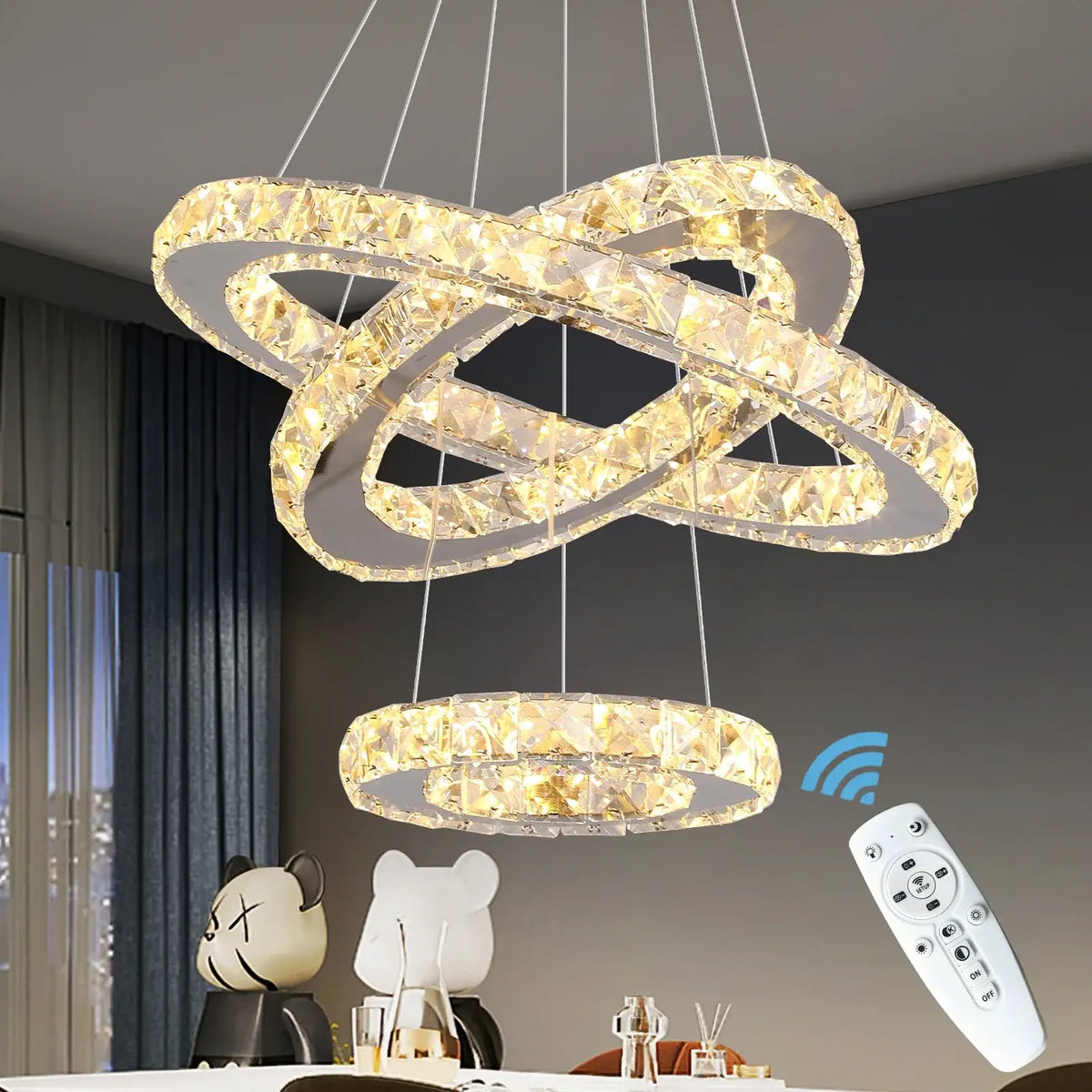 GreeLustr Crystal Ring LED Pendant Light, 1 or 3 Rings