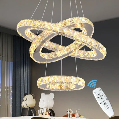 GreeLustr Crystal Ring LED Pendant Light, 1 or 3 Rings