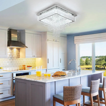 Square Crystal Raindrop LED Ceiling Chandelier
