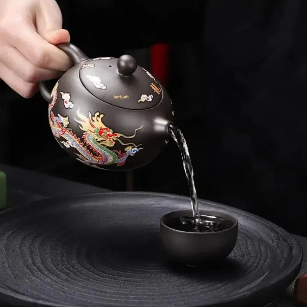 Ceramic Purple Clay Teapot Color-changing Dragon and Phoenix Design Teapot Tea Cup Set Hand-made Infuser Teapot Tea Maker