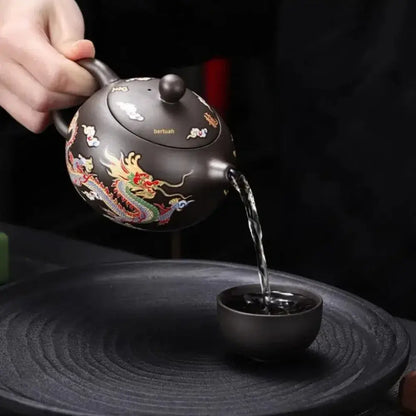 Ceramic Purple Clay Teapot Color-changing Dragon and Phoenix Design Teapot Tea Cup Set Hand-made Infuser Teapot Tea Maker
