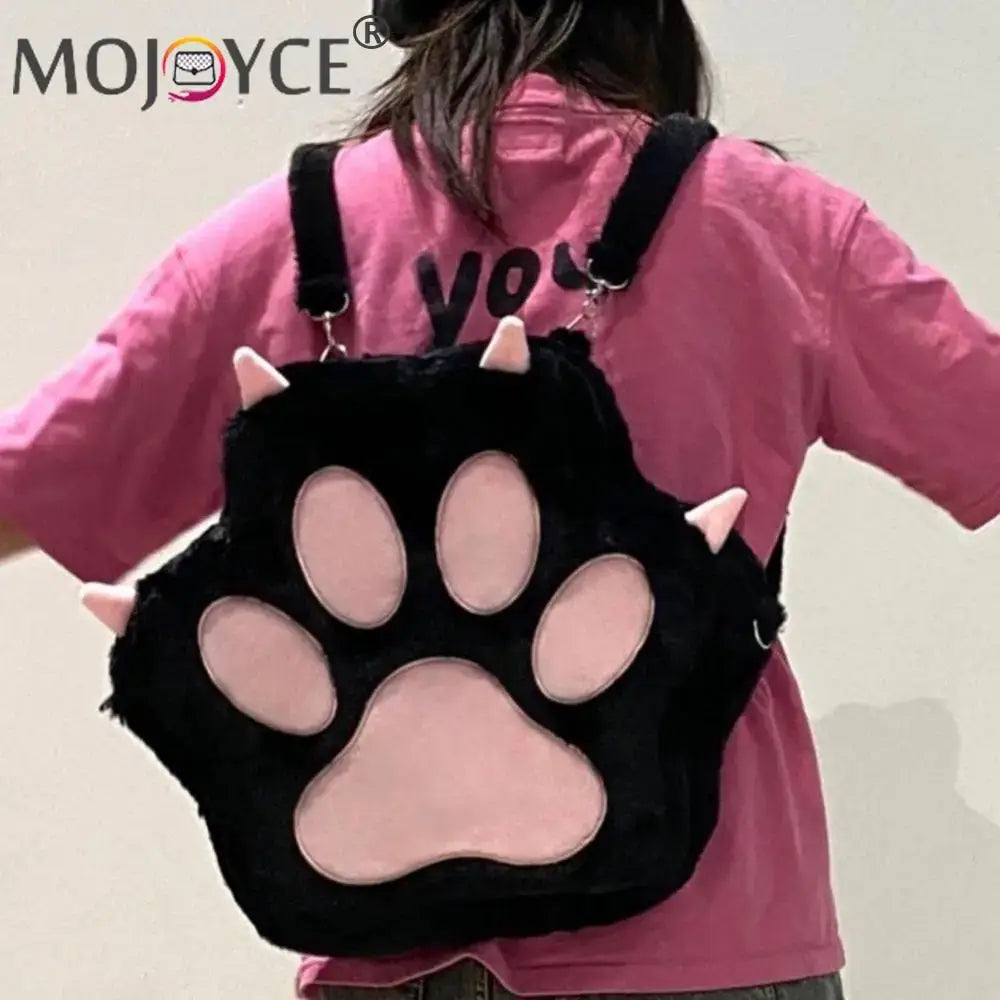 Cute Cat Paw Plush Backpack for Girls &amp; Women