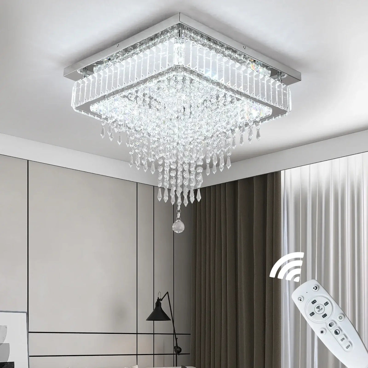 Square Crystal Raindrop LED Ceiling Chandelier