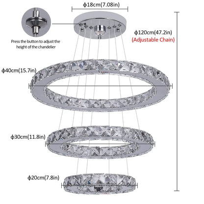 GreeLustr Crystal Ring LED Pendant Light, 1 or 3 Rings