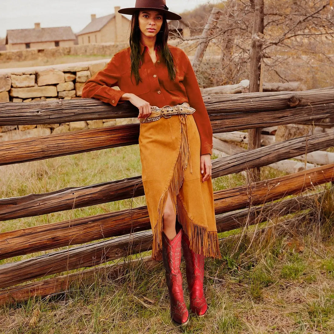 Cowboy Boots for Women - Knee High Embroidered Western Cowgirl Boots, Pointed Toe Chunky Heel Retro Country Boots, Red