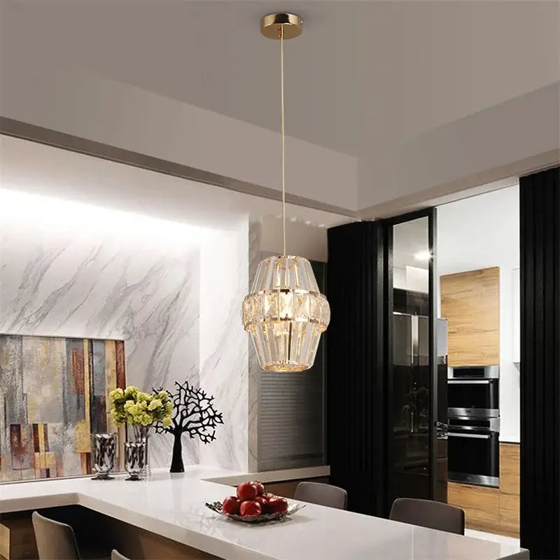 Modern Crystal Pendant Light with Gold-Tone Details