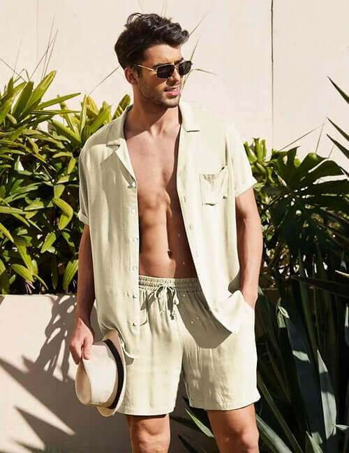 Summer Cotton Linen Beach men swim set - Sexikinis Swim.