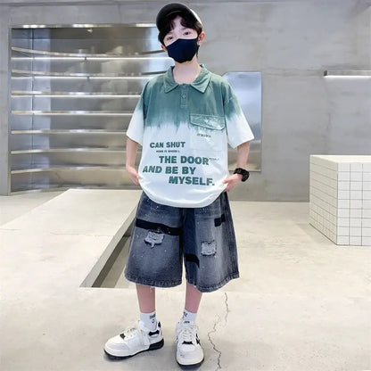 Teen Boys Clothing Sets Summer Kids Clothes Casual Outfit Suit 2PCS Tweens Child Letter Tracksuit Costume Age 5 7 8 9 11 13 14 Y