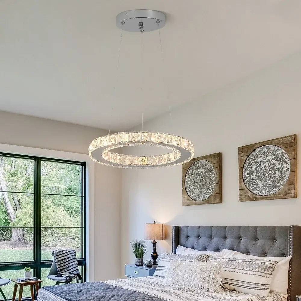 GreeLustr Crystal Ring Pendant Light, Selectable Controls