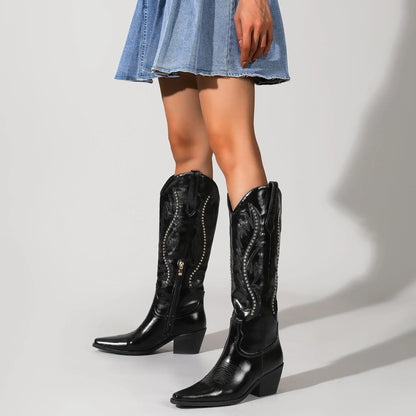 Cowboy Boots For Women Sparkly Cowgirl Knee High Boots With Unique Embroidery And Chunky Heel Ideal For Daily Wear Parties And D