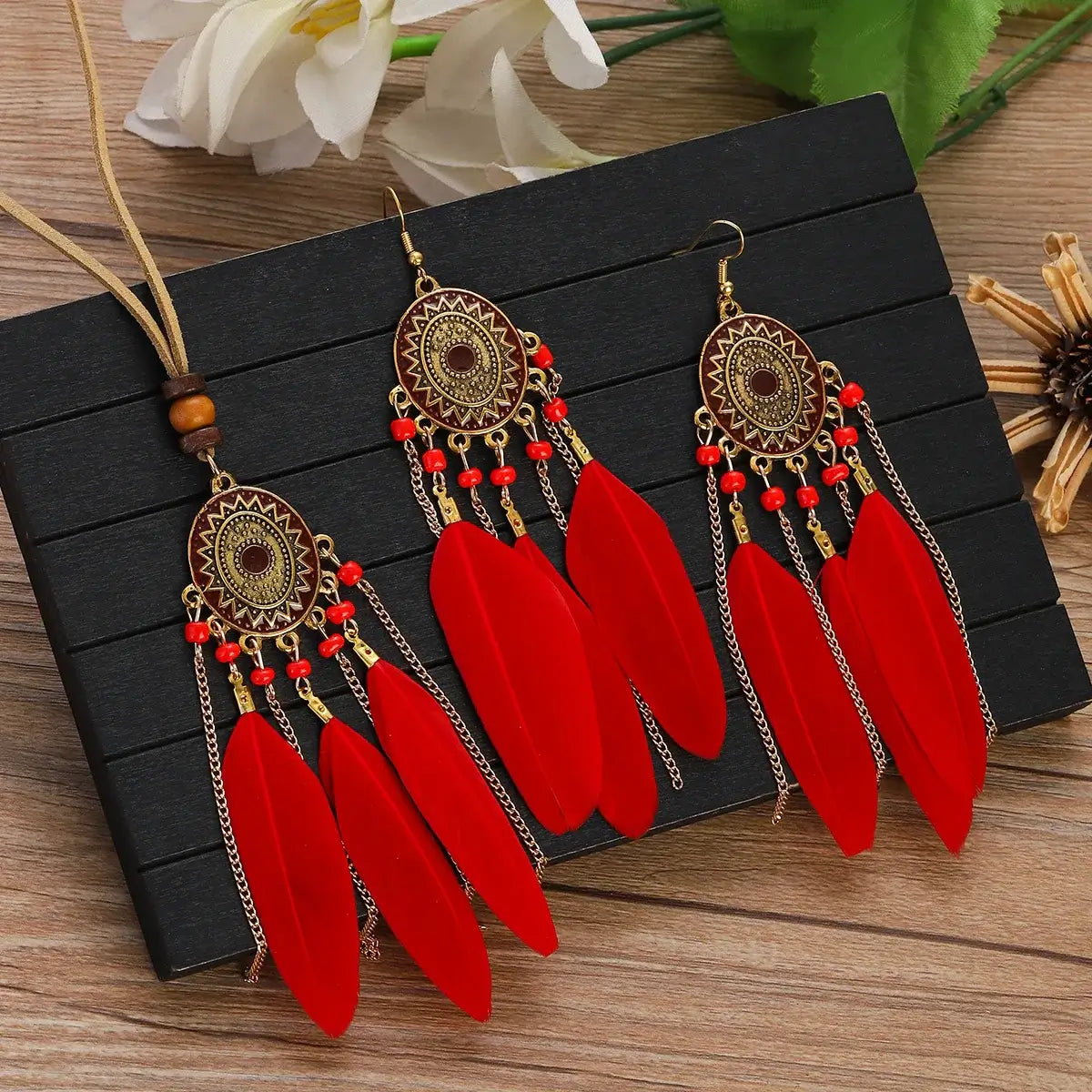 boho feather dangle earrings