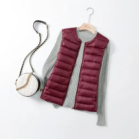 Women Autumn Winter Ultralight Thin Packable Down Sleeveless Jacket.