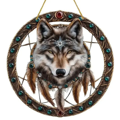 Wolf and Dream Catcher Acrylic Sunlight Catcher, Suitable for Home Porch, Courtyard and Garden Decoration, A Gift for Loved Ones