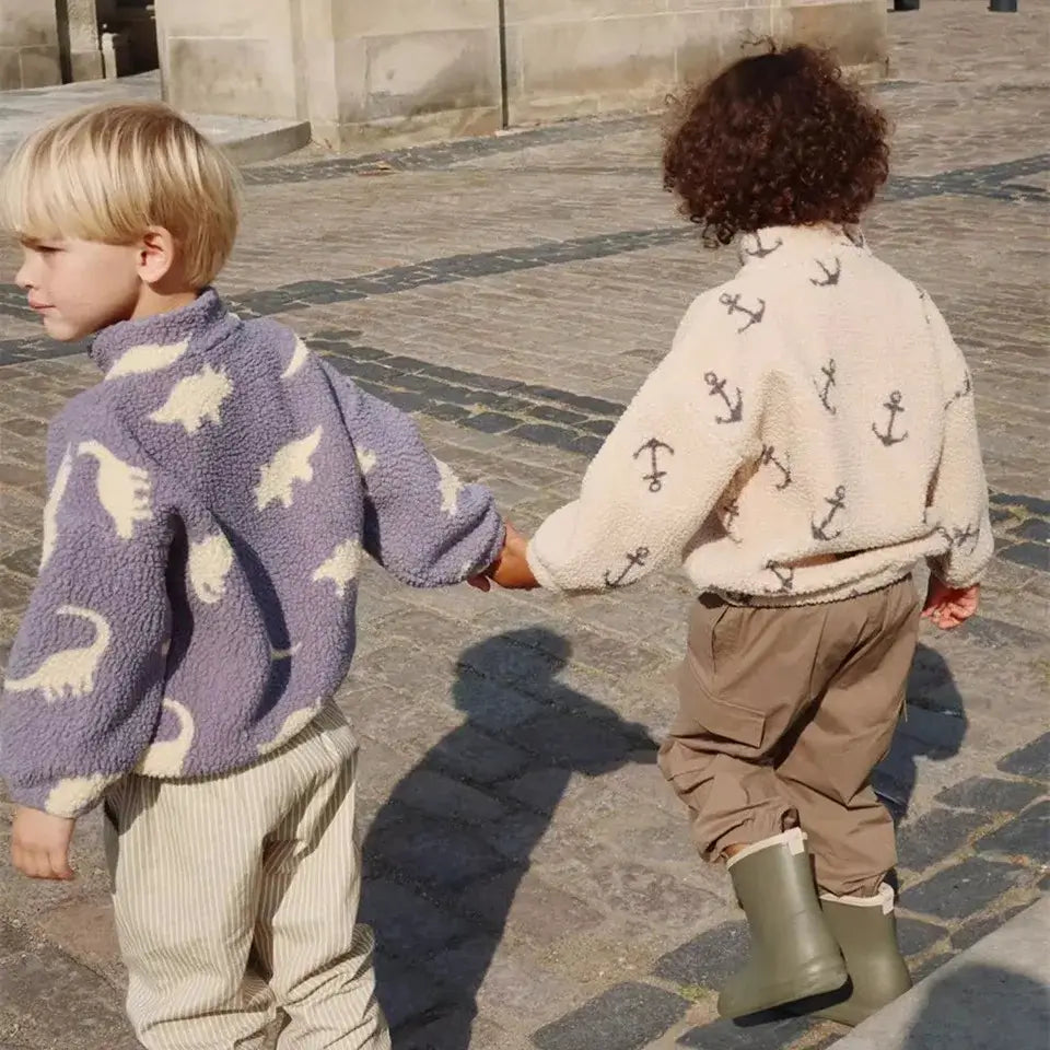 2025 KS Brand Winter Baby Boys Lambswool Jackets Cartoon Dinosaur Anchor Coats Kids Clothes Girls Cherry Jacket Beetle Outerwear