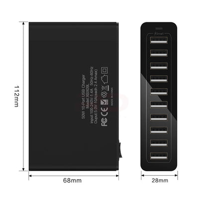 ILEPO 60W 10-Port USB Charging Station – Multi-Device Desktop Charger | iPhone, iPad, Samsung, Xiaomi | US/EU/UK/AU/KR Plug