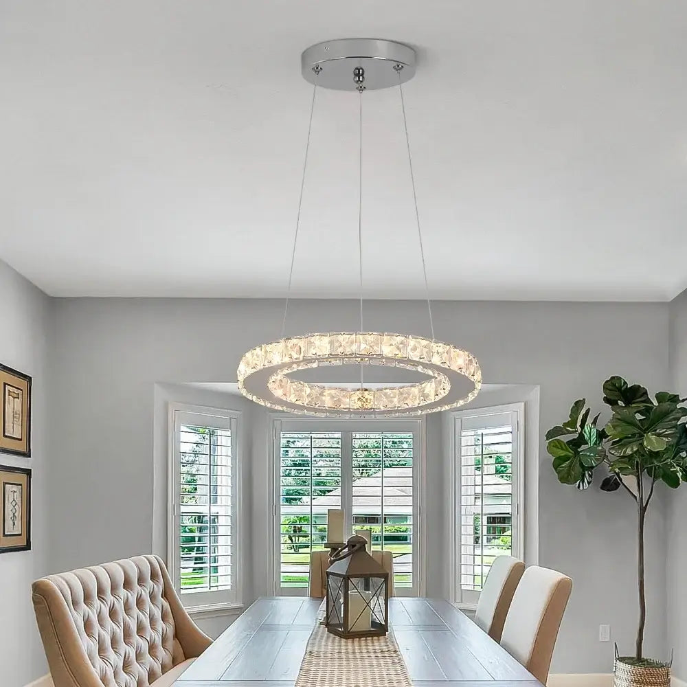 GreeLustr Crystal Ring LED Pendant Light, 1 or 3 Rings