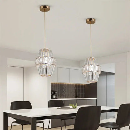 Modern Crystal Pendant Light with Gold-Tone Details