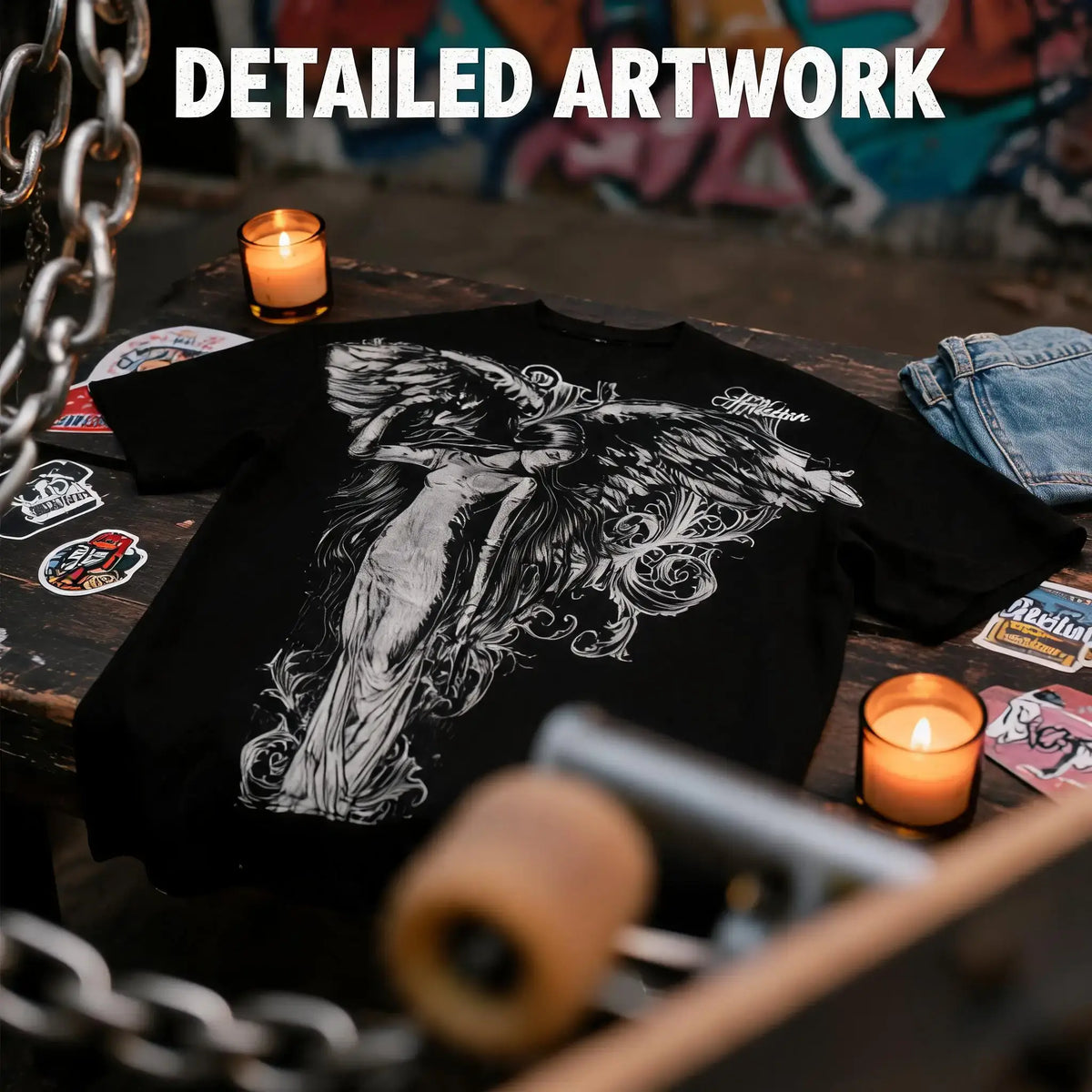 Y2K Gothic Print Oversized Cotton T-Shirt