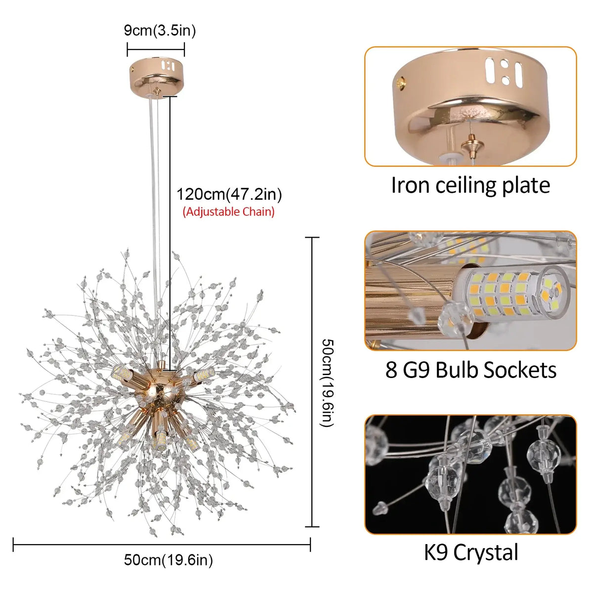 VETRULUS Dandelion-Style Chandelier, Selectable Designs