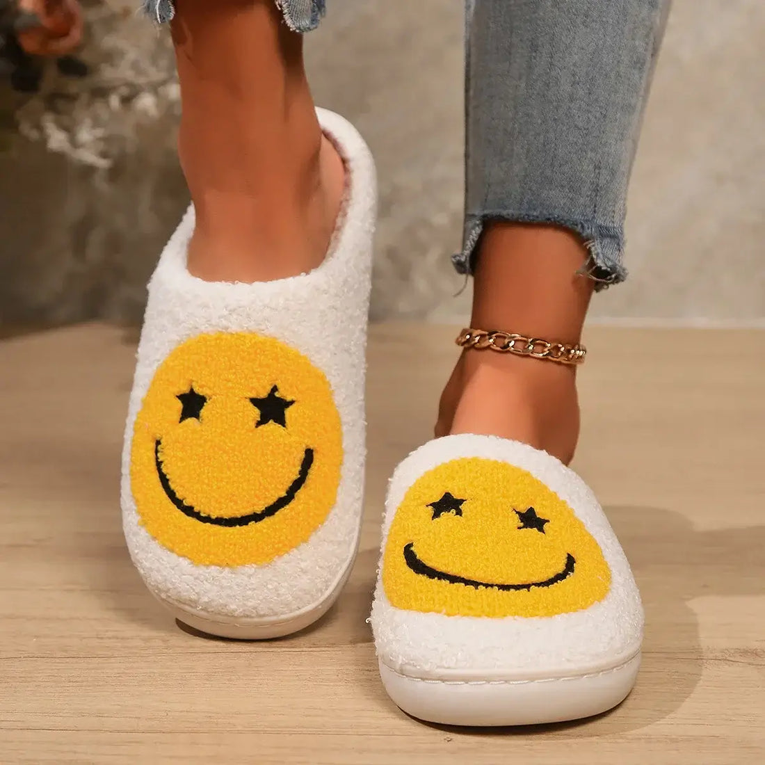 cute smiley face winter slippers