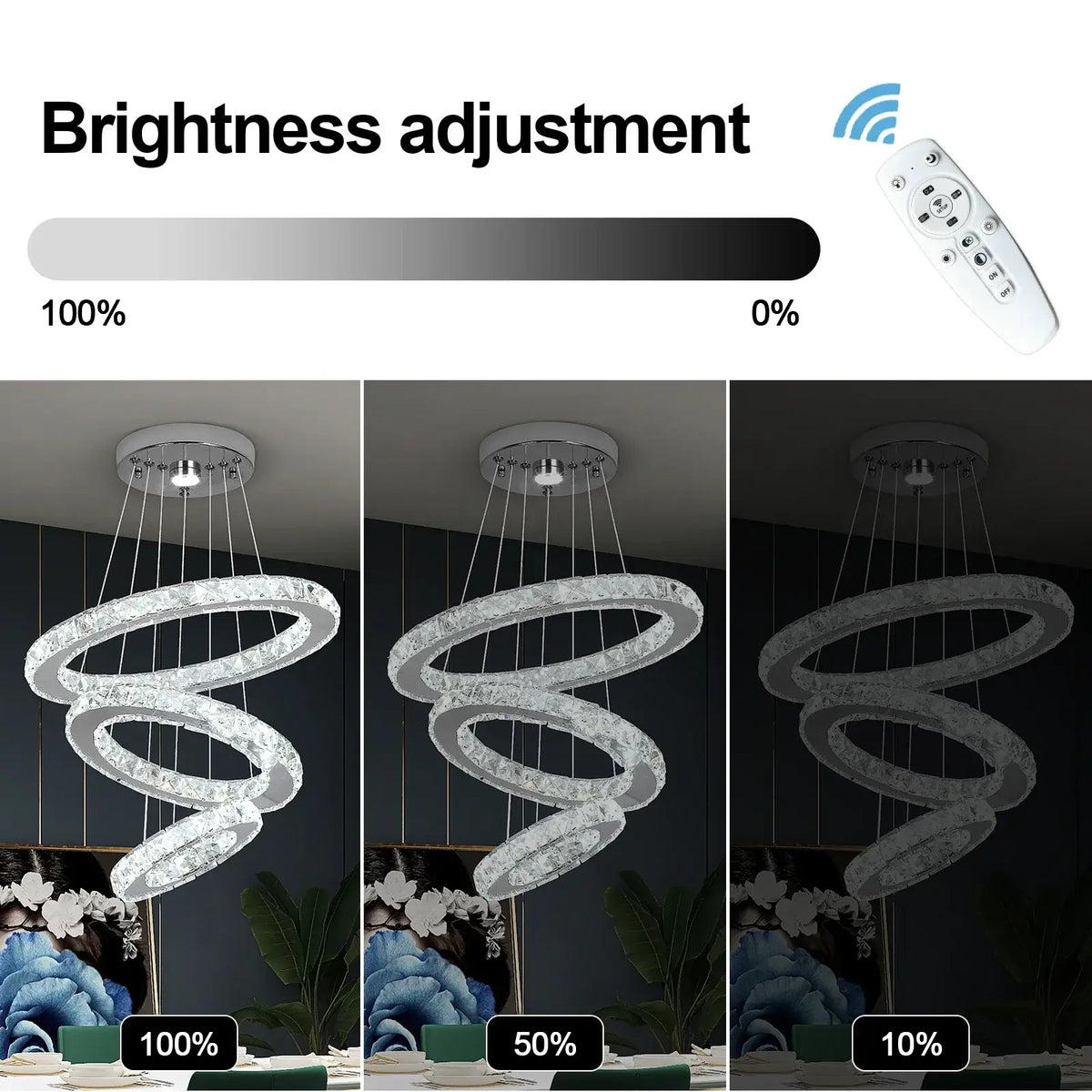 GreeLustr Crystal Ring LED Pendant Light, 1 or 3 Rings