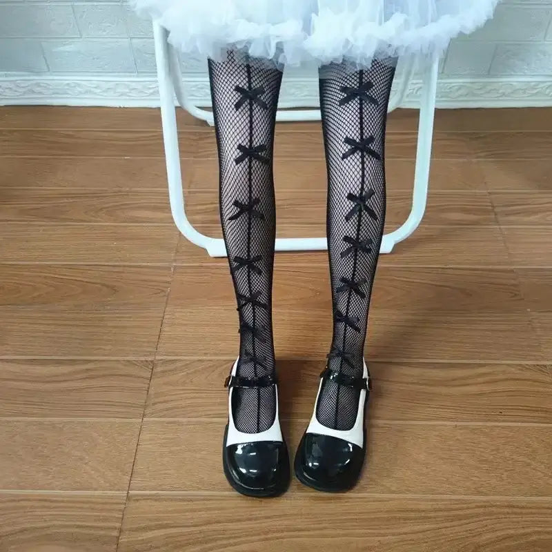 Fishing Net Stockings for Baby Girls Cute Large Bow Lolita Pantyhose Fad Sexy Black Hollow Mesh Nylon Tights Children&
